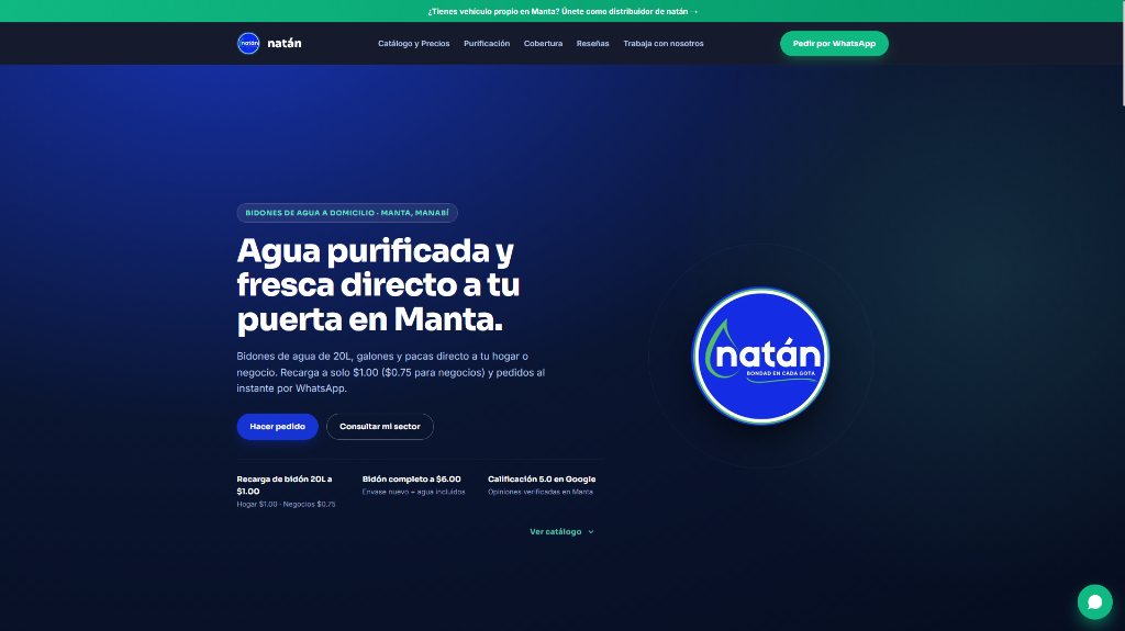 Página web oficial Agua Natán en Manta