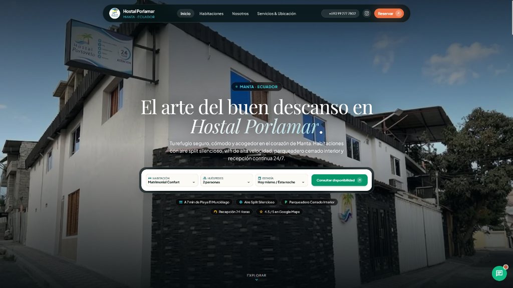 Página web Hostal Porlamar en Manta Ecuador